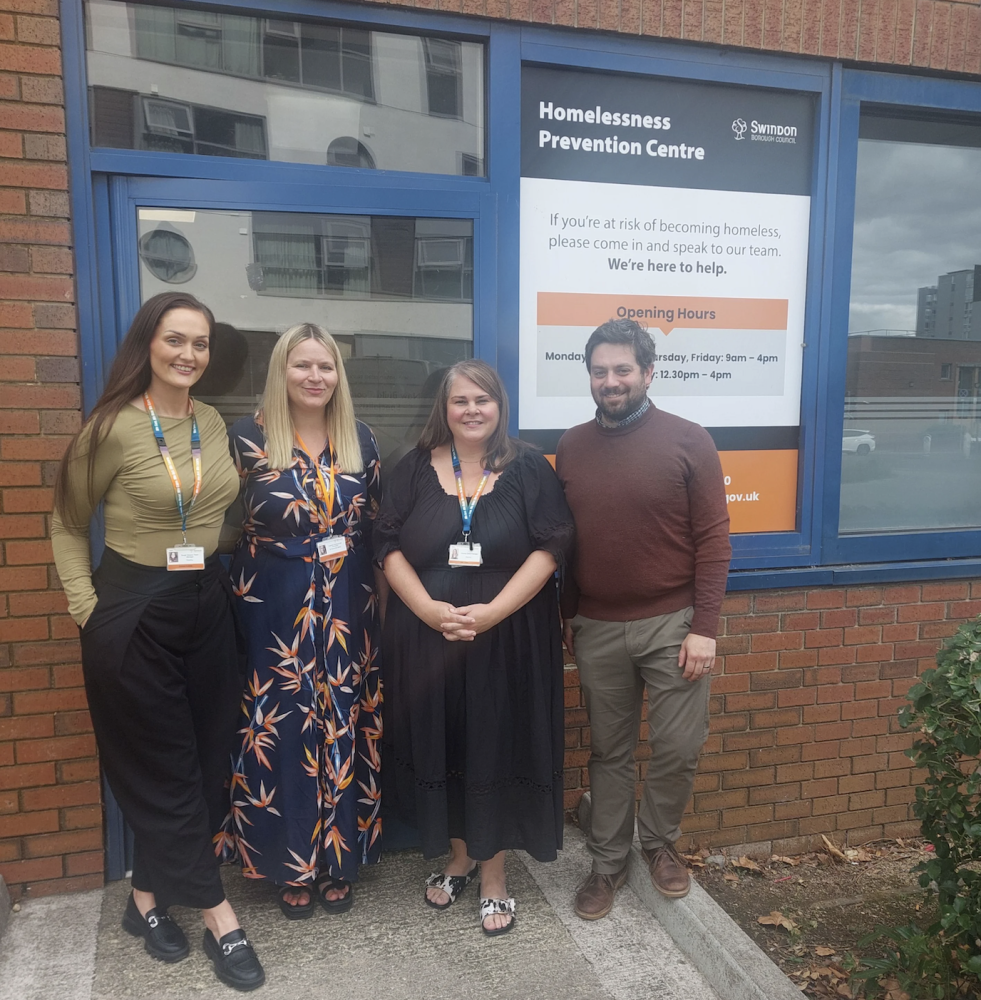 From left: Chelsie Ntsiu, Rough Sleeper Team Manager, Sarah Banting, Head of Homelessness and Community Safety, Vikki Castle, Housing Options Manager and Cllr Matty Courtliff, Cabinet Member for Housing and Property, at the Homeless Prevention Centre