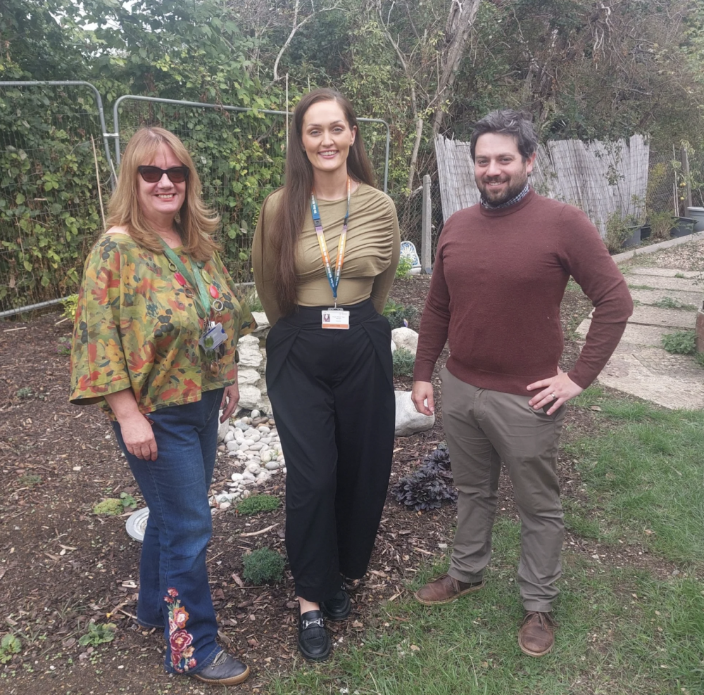 Dawn Prosser, Chelsie Ntsiu and Cllr Courtliff at the Haven Day Centre garden