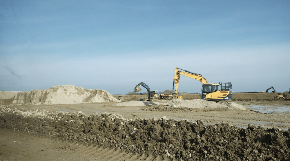 150,000 cubic meters of aggregate has been harvested from concrete, old building foundations and the former runway