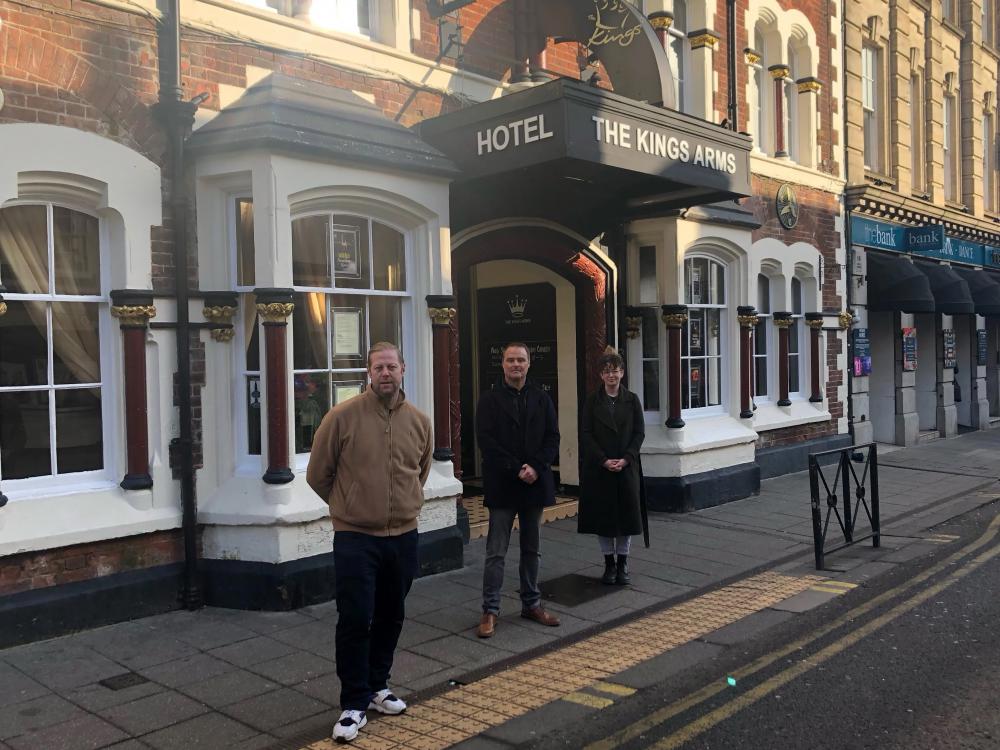 (L-R) Danny Mason of Longs Bar, Justin Britchford of MECA and chair of Pub Watch, and Sarah-Jane Roberts, general manager of Mackenzies