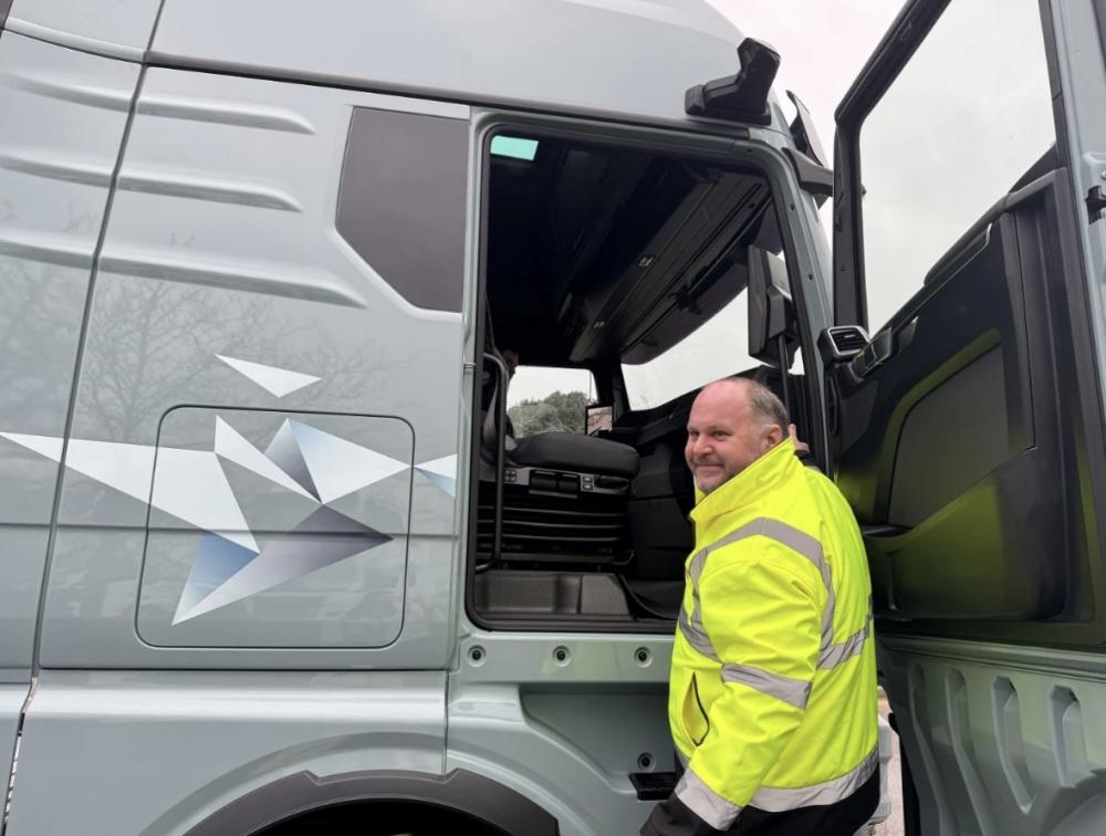 Leader of the Council, Councillor Jim Robbins, getting into the new eTruck.