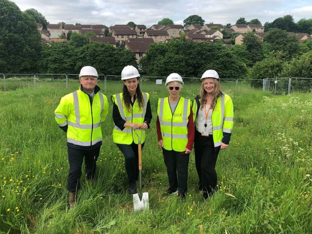 From left: Neil Fishlock (SBC Architecture and Construction Management), Councillor Stanka Adamcova (ward councillor for Haydon Wick), Councillor Ray Ballman (Cabinet Member for Adults’ Social Care) and Sally Nelson (SBC Housing Strategy and Development Officer) at the site where the eight adapted bungalows will be built in Ventnor Close
