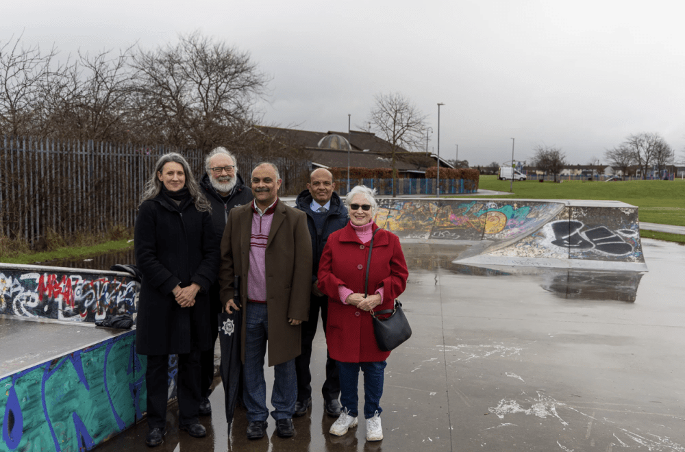 Cllr Emma Bushell, Deputy Leader of Swindon Borough Council and Cabinet Member for Organisational Oversight (far left), with local ward and parish councillors at the site where the Buckhurst community facilities will be installed