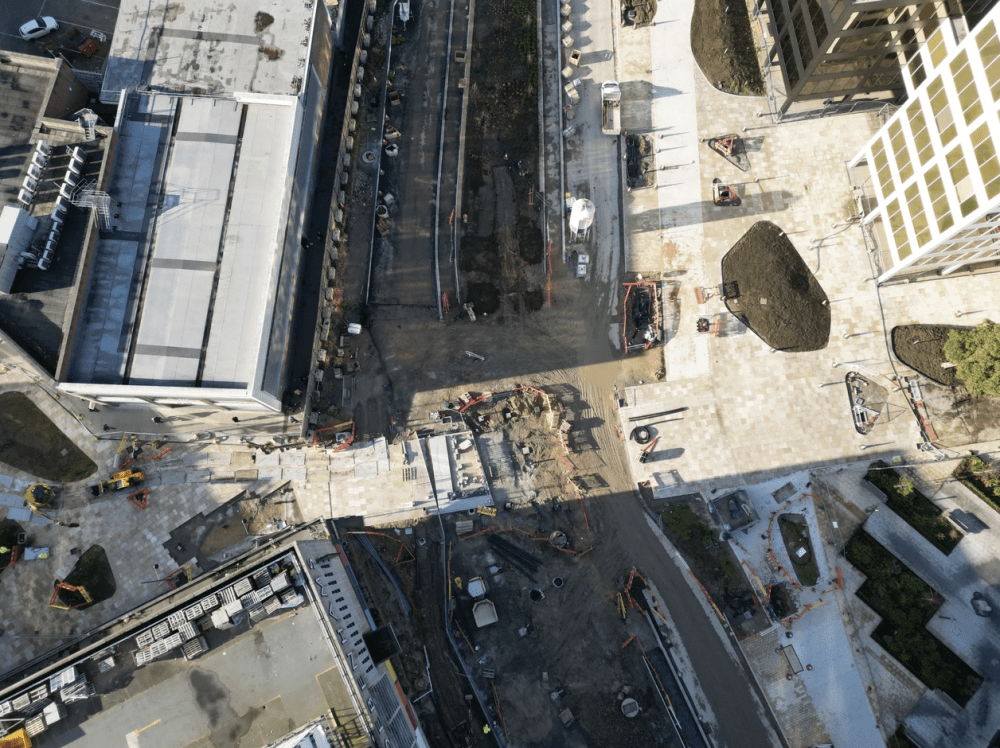 Aerial view of major transformation of Fleming Way