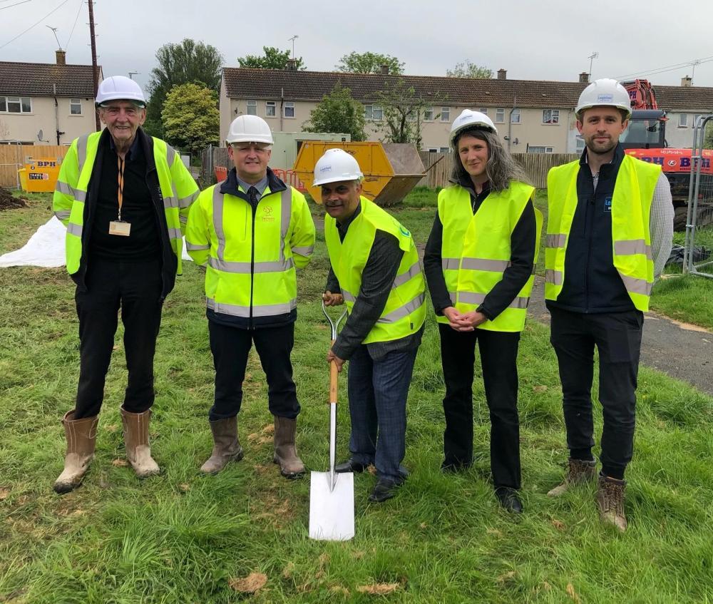 (left to right): Paul Gleed and Neil Fishlock (SBC Architecture and Construction Management), Councillor Abdul Amin (ward councillor for Walcot & Park North), Councillor Emma Bushell (Deputy Leader of the Council), and James Nation from contractor R J Leighfield