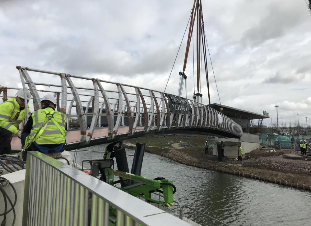 The footbridge being installed a few months ago