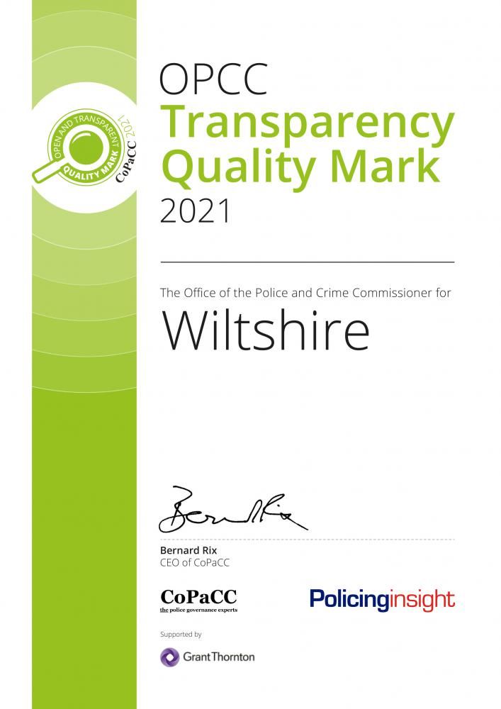 The certificate awarded by CoPaCC - Comparing Police and Crime Commissioners