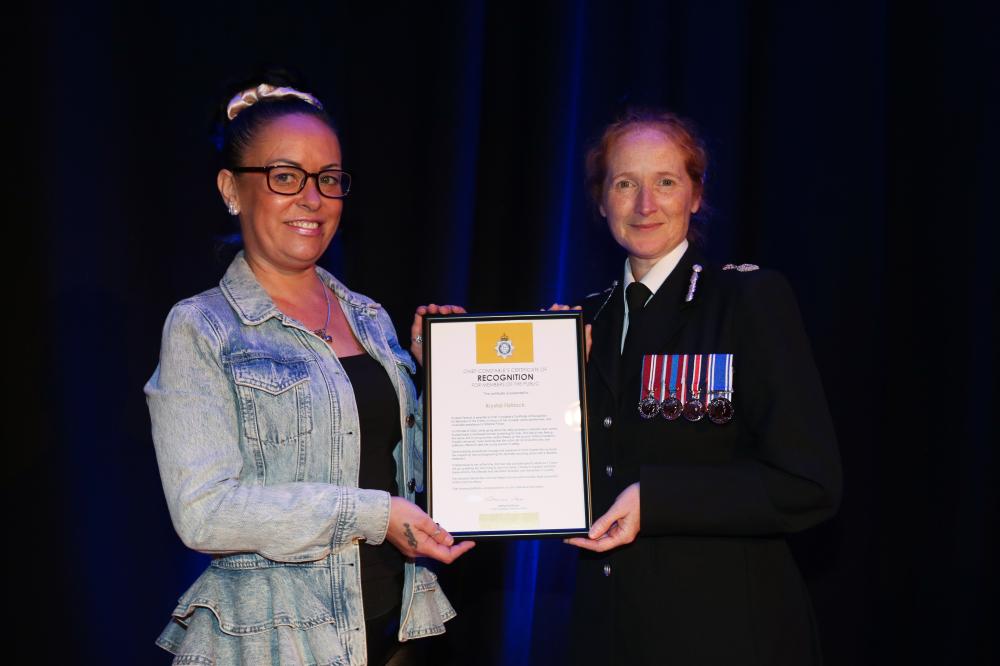 Krystal Fishlock with Chief Constable Catherine Roper
