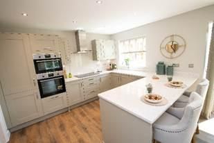 Inside the kitchen of the Bowyer showhome at Bellway’s Redlands Grove development near Swindon.