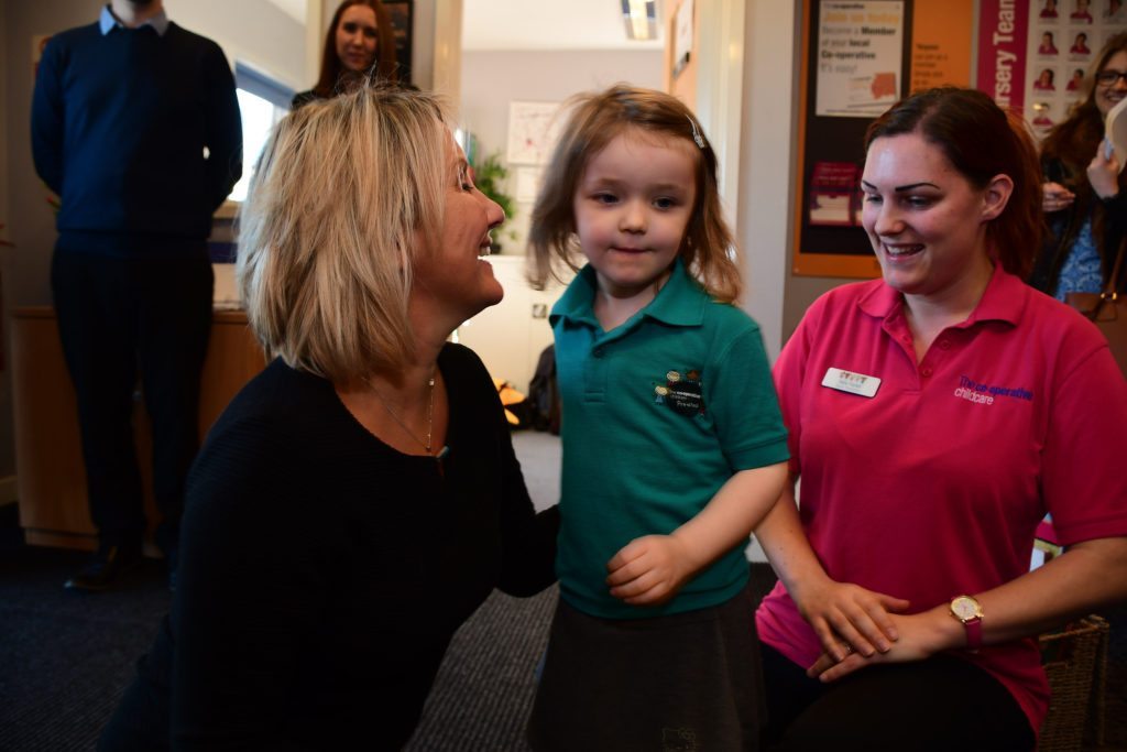 Childcare Minister Caroline Dinenage MP visiting the Co-operative Child Care unit at Swindon's Great Western Hospital.